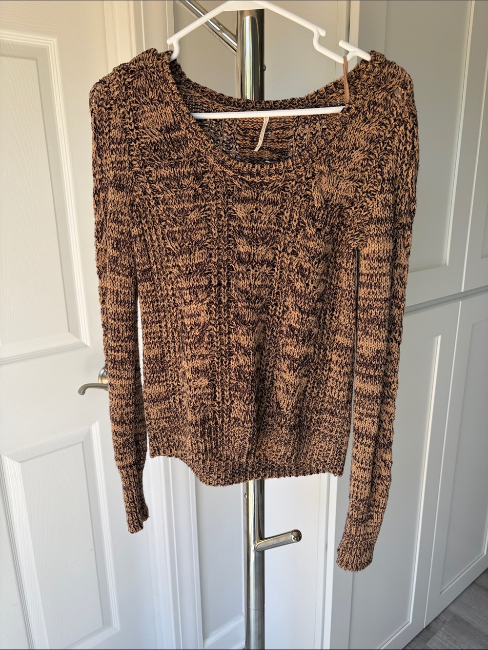 Free People Brown Marled Scoop-Neck Knit Sweater, Size S.